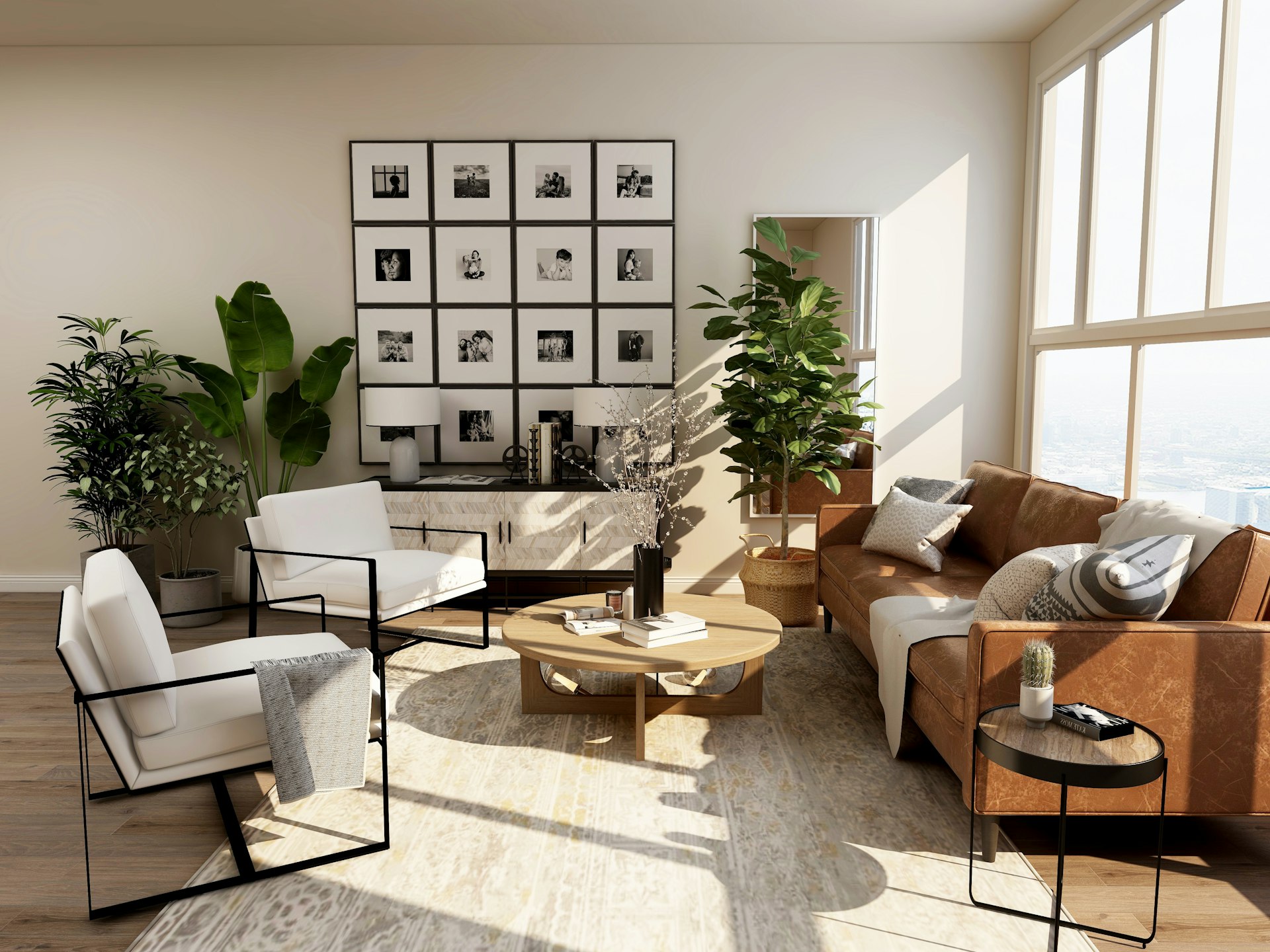 Luxury architectural living space with panoramic windows