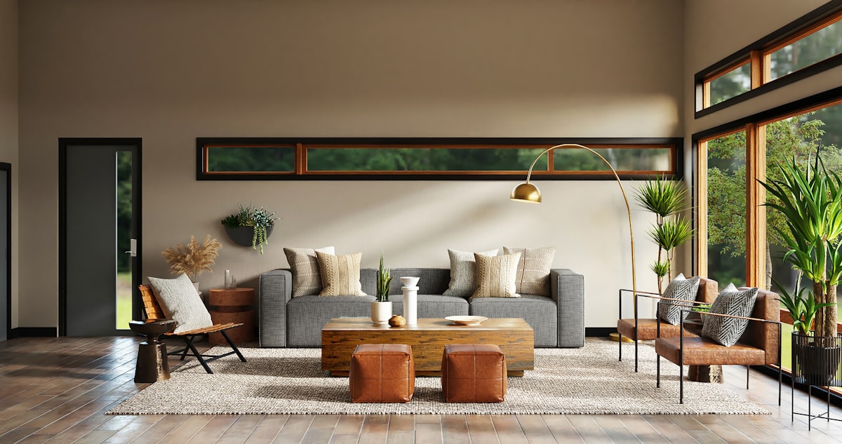 Minimalist luxury interior with sculpted travertine furniture